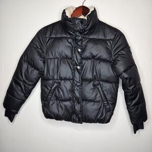 Noize Bianca Puffer Jacket Girls Size M/10 Black Full Zip Pockets Thumbholes